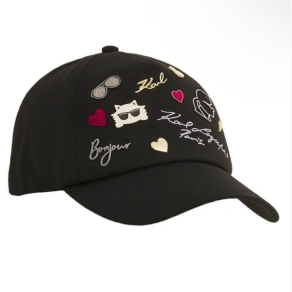 Karl Lagerfeld Black Cap with Embroidered Accents NWOT - Picture 2 of 3